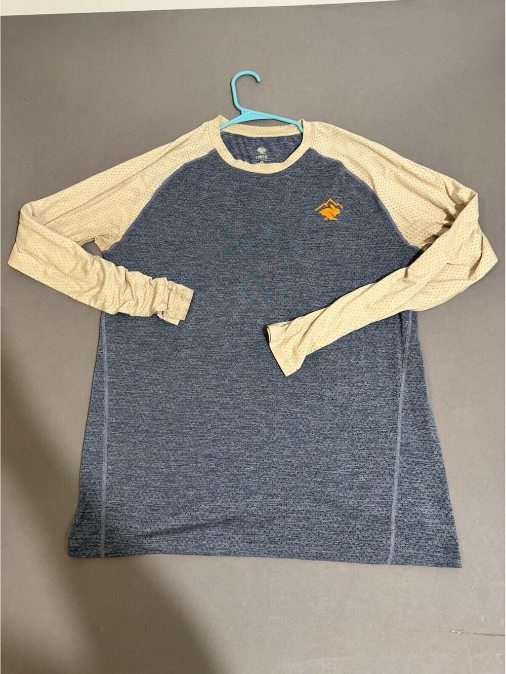 Rabbit Running EZ Tee Shirt Mens XL Beige Vented Mesh Long Sleeve Lightweight